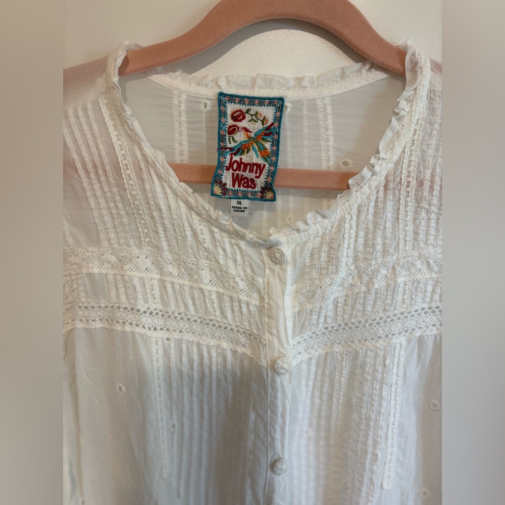 Johnny Was Cream Button-Down Blouse - Picture 2 of 8